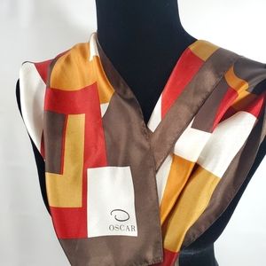 Vintage Oscar De La Renta. Block Print Silk Scarf.